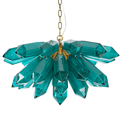 Emerald Crystal Chandelier - Elegant Lighting with Adjustable Height &