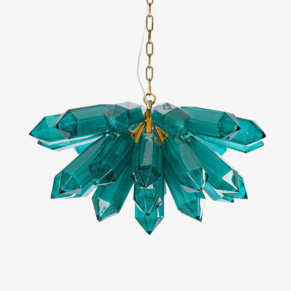 Emerald Crystal Chandelier - Elegant Lighting with Adjustable Height &