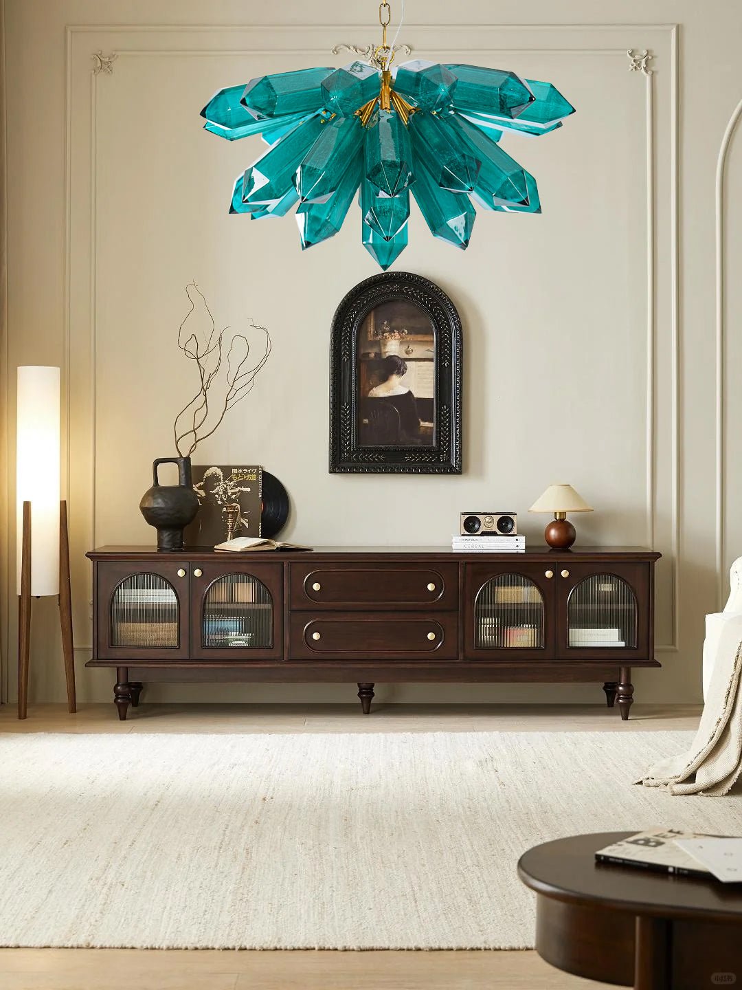 Emerald Crystal Chandelier - Elegant Lighting with Adjustable Height &
