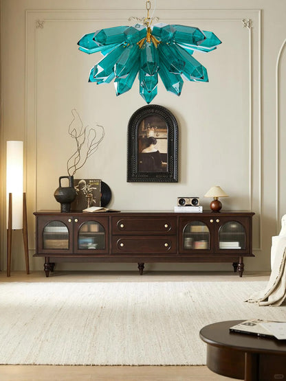 Emerald Crystal Chandelier - Elegant Lighting with Adjustable Height &