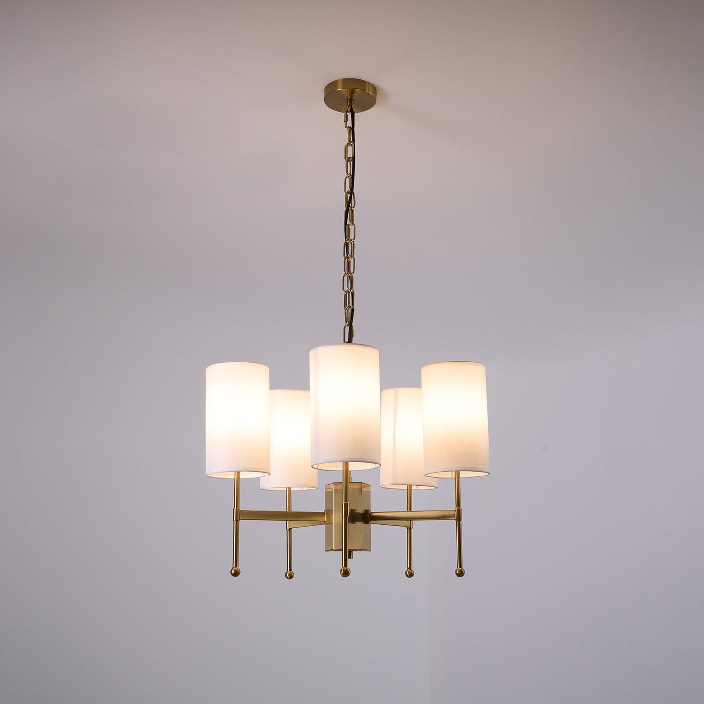 Brass Chandelier with Adjustable Height and Elegant Crystal Accents