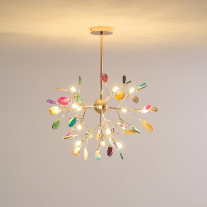 Elegant Agate Flake Chandelier with Adjustable Height & Soft Lighting