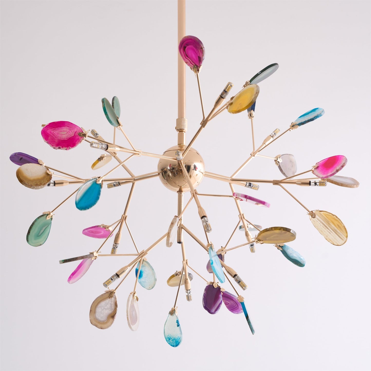 Elegant Agate Flake Chandelier with Adjustable Height & Soft Lighting