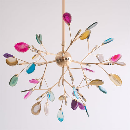 Elegant Agate Flake Chandelier with Adjustable Height & Soft Lighting