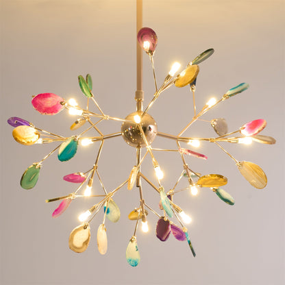 Elegant Agate Flake Chandelier with Adjustable Height & Soft Lighting