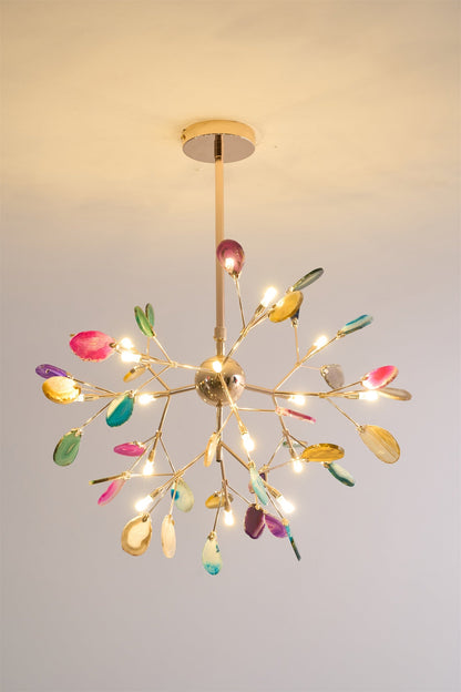 Elegant Agate Flake Chandelier with Adjustable Height & Soft Lighting