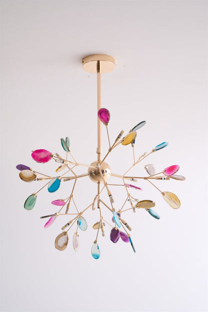 Elegant Agate Flake Chandelier with Adjustable Height & Soft Lighting