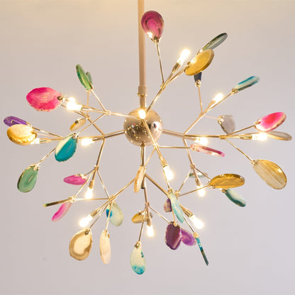 Elegant Agate Flake Chandelier with Adjustable Height & Soft Lighting