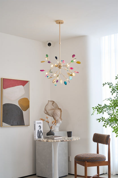 Elegant Agate Flake Chandelier with Adjustable Height & Soft Lighting