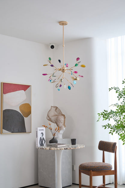 Elegant Agate Flake Chandelier with Adjustable Height & Soft Lighting