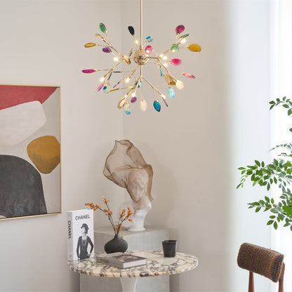 Elegant Agate Flake Chandelier with Adjustable Height & Soft Lighting