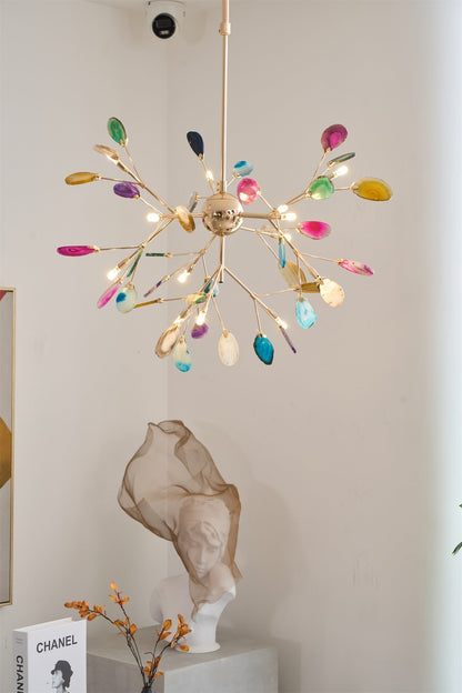 Elegant Agate Flake Chandelier with Adjustable Height & Soft Lighting