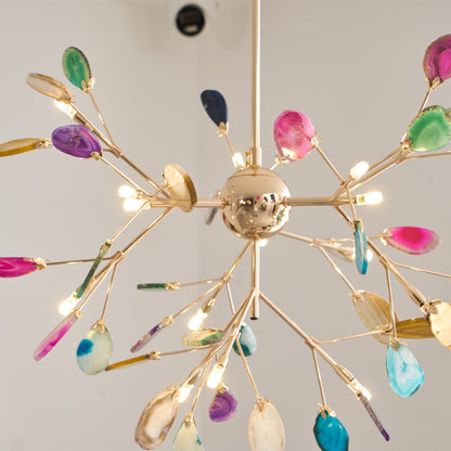 Elegant Agate Flake Chandelier with Adjustable Height & Soft Lighting