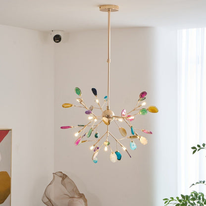 Elegant Agate Flake Chandelier with Adjustable Height & Soft Lighting