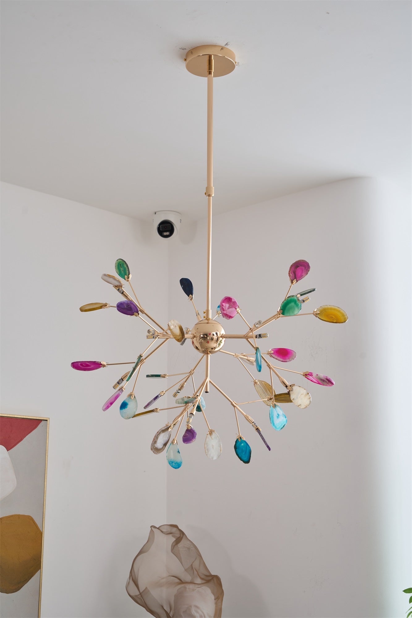 Elegant Agate Flake Chandelier with Adjustable Height & Soft Lighting