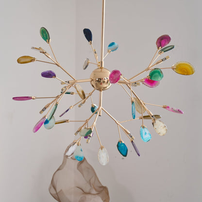 Elegant Agate Flake Chandelier with Adjustable Height & Soft Lighting