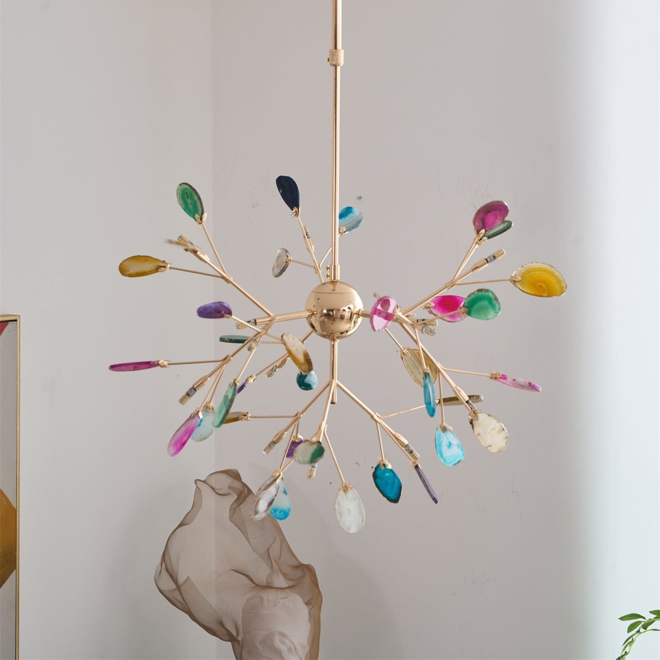 Elegant Agate Flake Chandelier with Adjustable Height & Soft Lighting