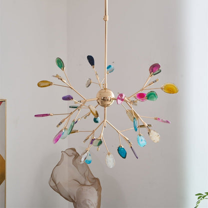 Elegant Agate Flake Chandelier with Adjustable Height & Soft Lighting