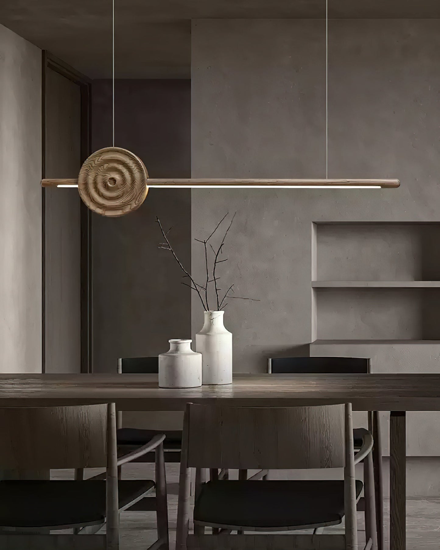Erhu Wood Chandelier - Elegant Design with Adjustable Brightness