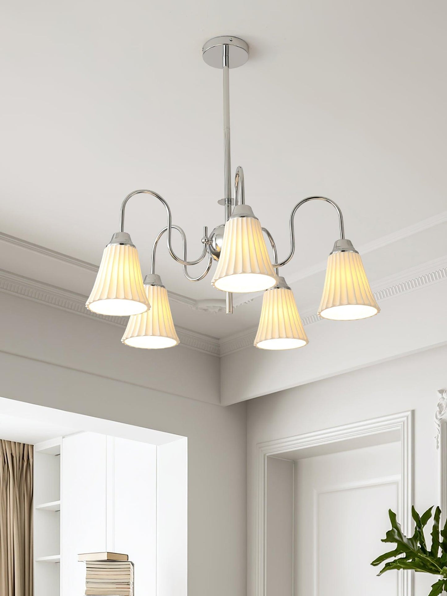 Esther Crystal Chandelier - Elegant Lighting with Adjustable Height &