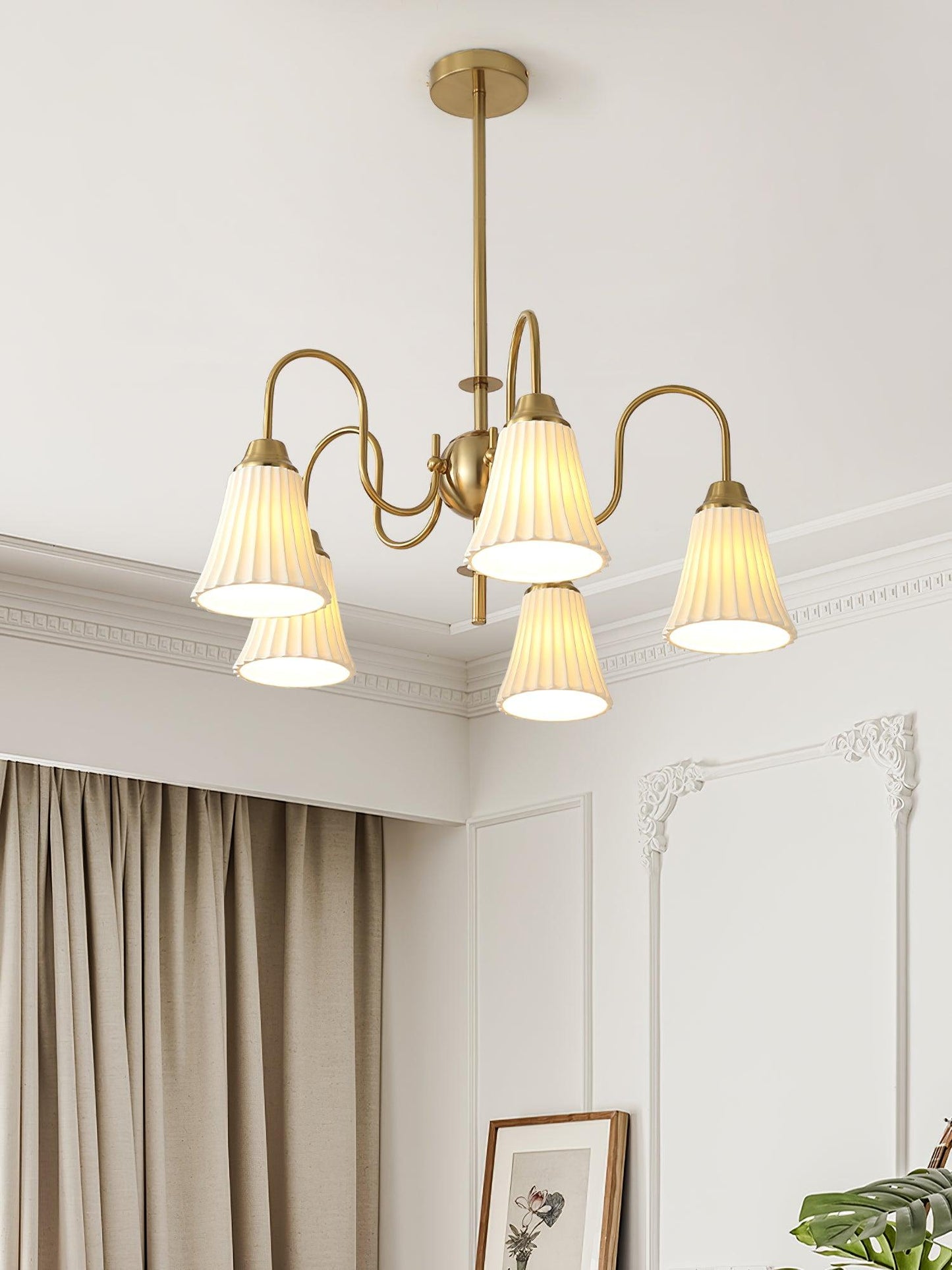 Esther Crystal Chandelier - Elegant Lighting with Adjustable Height &