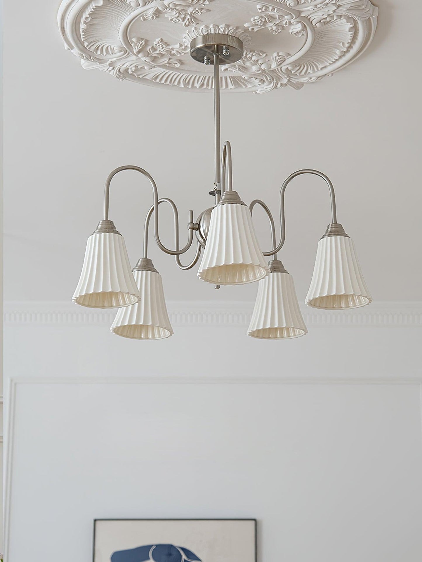 Esther Crystal Chandelier - Elegant Lighting with Adjustable Height &