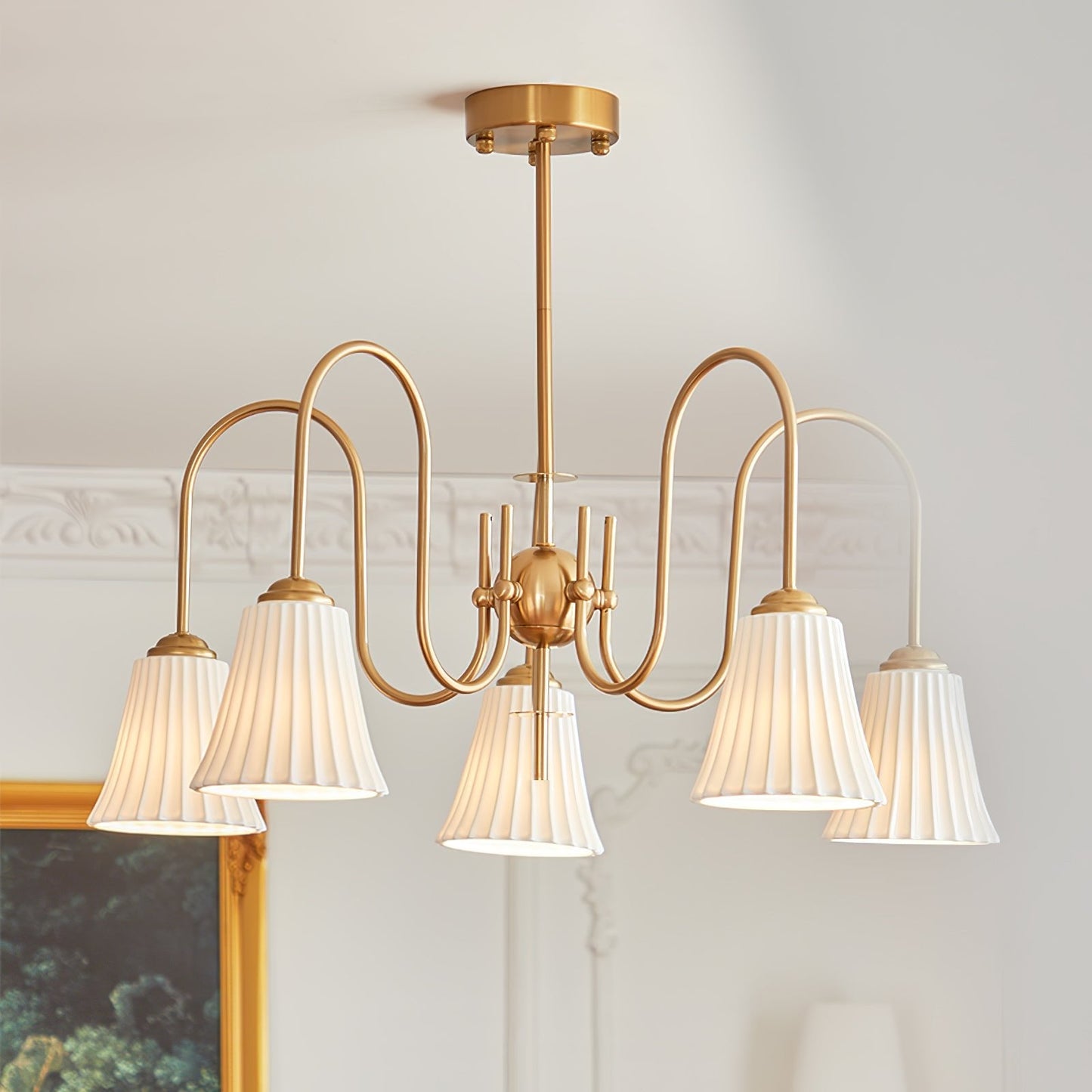 Esther Crystal Chandelier - Elegant Lighting with Adjustable Height &
