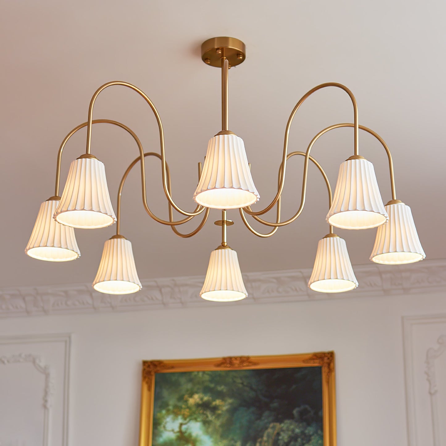 Esther Crystal Chandelier - Elegant Lighting with Adjustable Height &