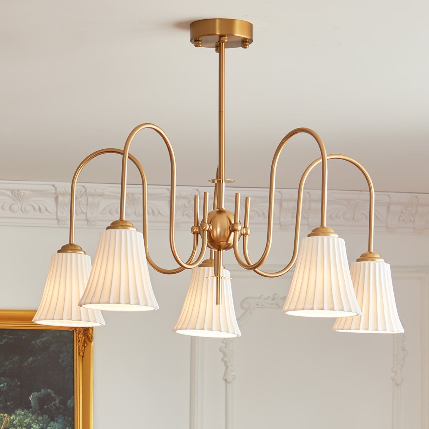 Esther Crystal Chandelier - Elegant Lighting with Adjustable Height &
