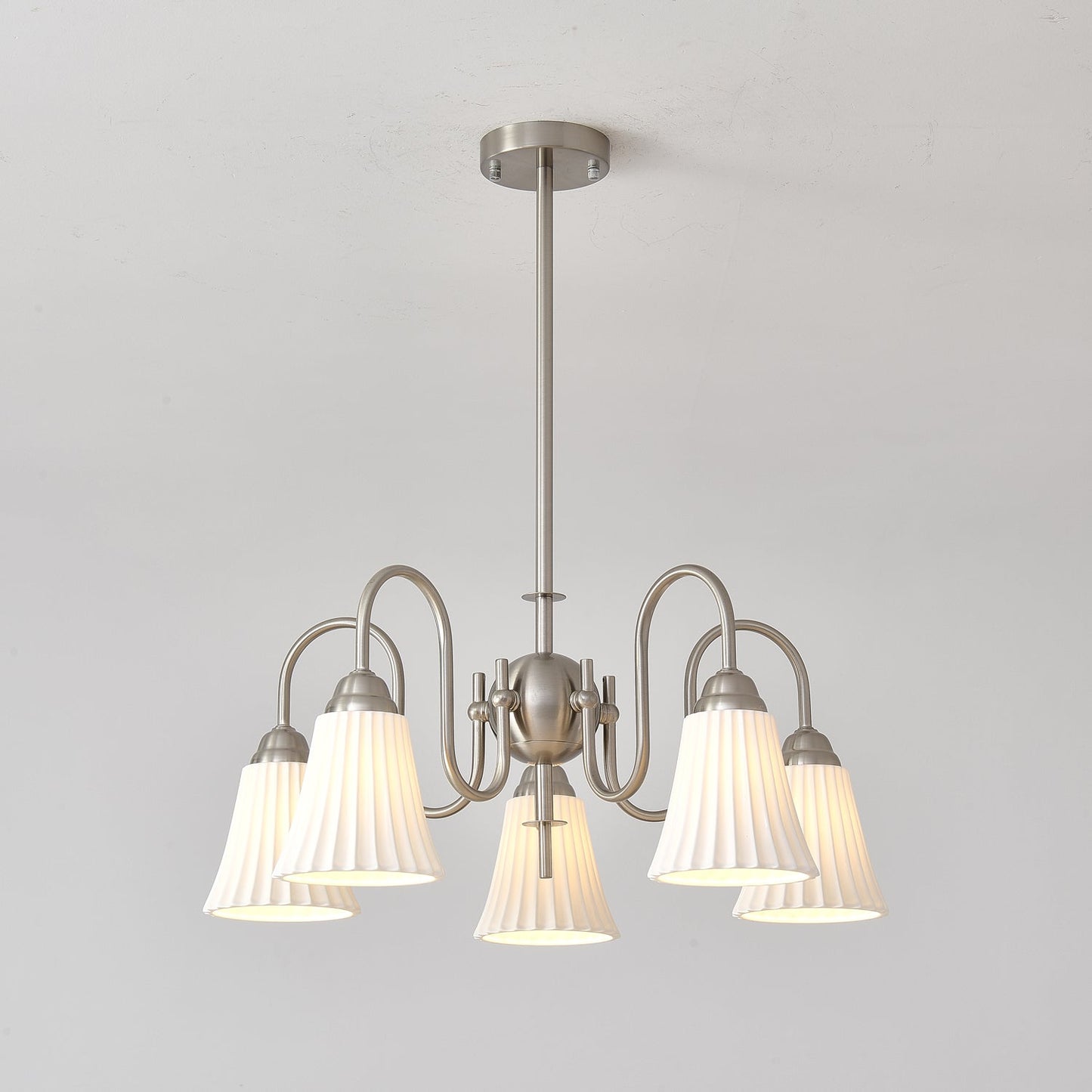 Esther Crystal Chandelier - Elegant Lighting with Adjustable Height &
