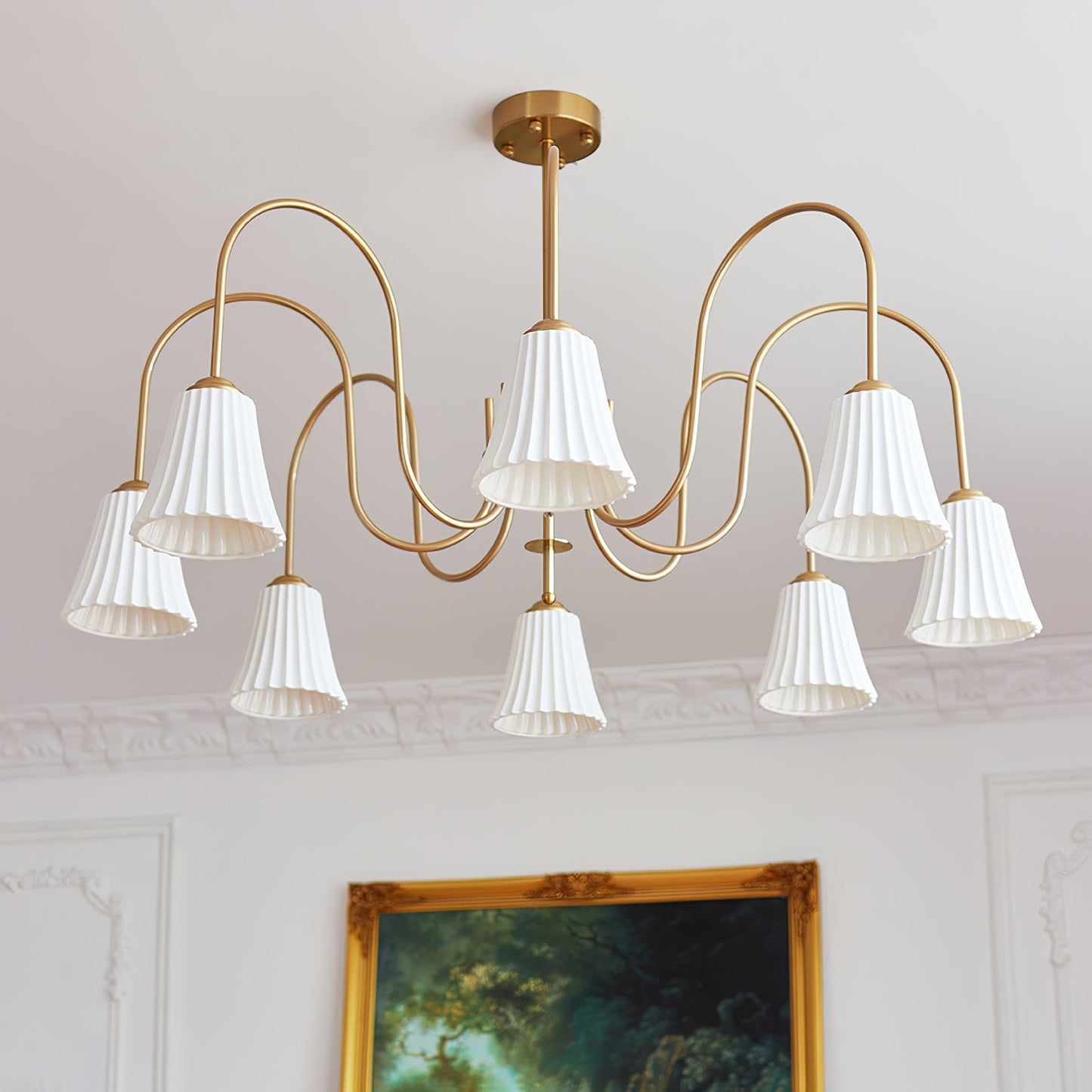 Esther Crystal Chandelier - Elegant Lighting with Adjustable Height &
