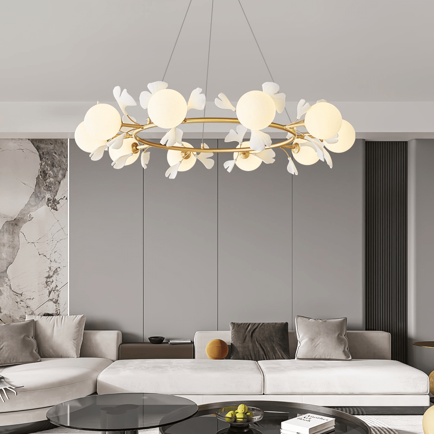 Gingko Orb Chandelier - Modern Design with Adjustable Brightness & LED