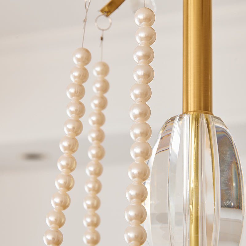 Evaria Crystal Pearl Chandelier - Elegant Design with Adjustable Heigh