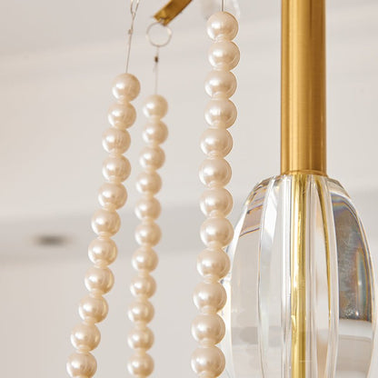Evaria Crystal Pearl Chandelier - Elegant Design with Adjustable Heigh