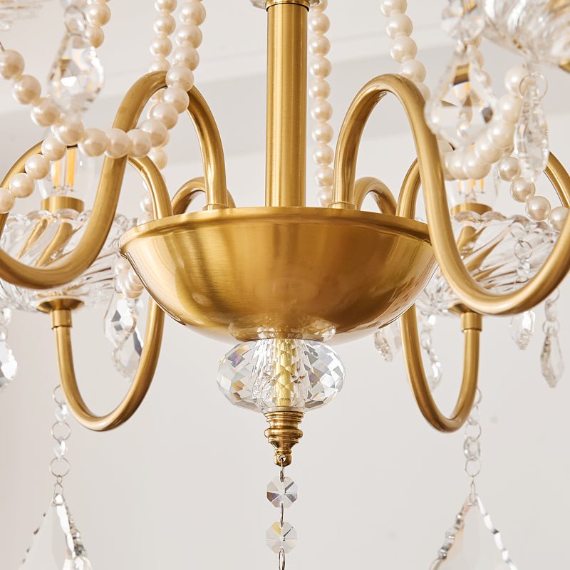 Evaria Crystal Pearl Chandelier - Elegant Design with Adjustable Heigh