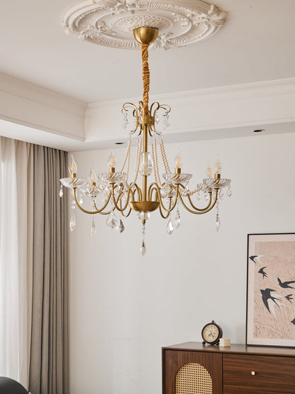 Evaria Crystal Pearl Chandelier - Elegant Design with Adjustable Heigh