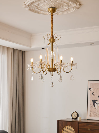 Evaria Crystal Pearl Chandelier - Elegant Design with Adjustable Heigh