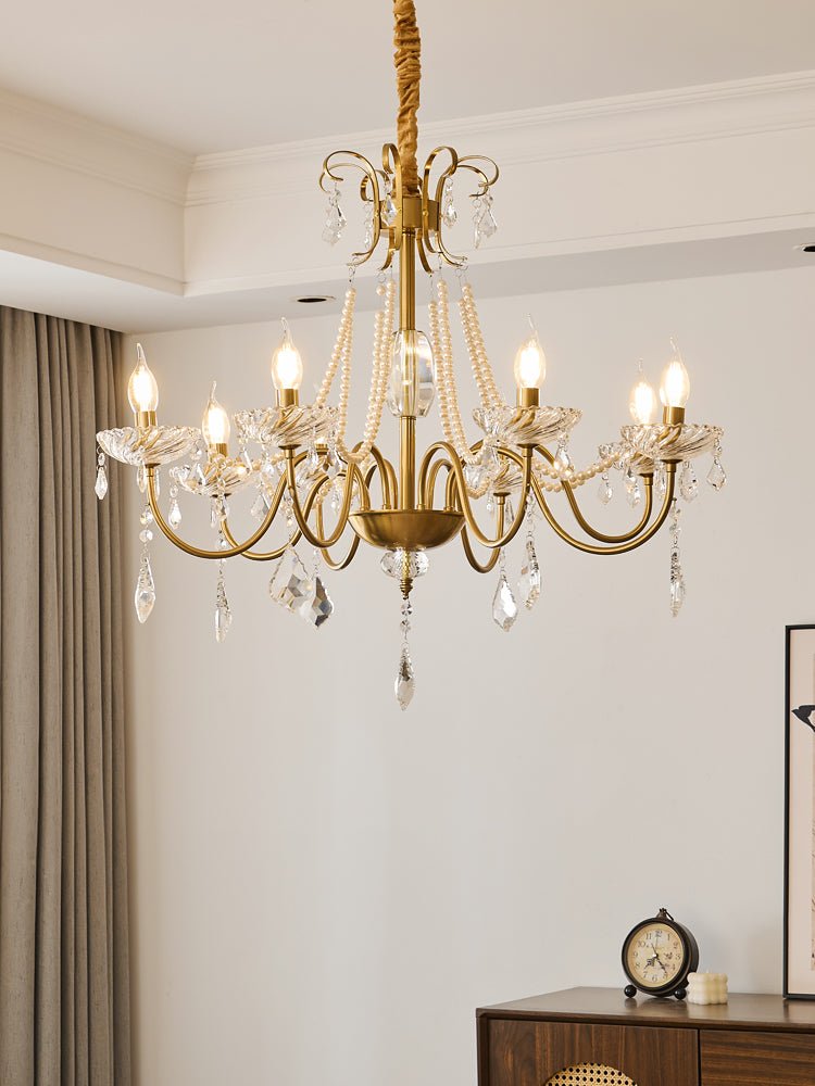 Evaria Crystal Pearl Chandelier - Elegant Design with Adjustable Heigh