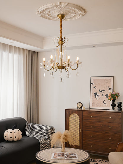 Evaria Crystal Pearl Chandelier - Elegant Design with Adjustable Heigh