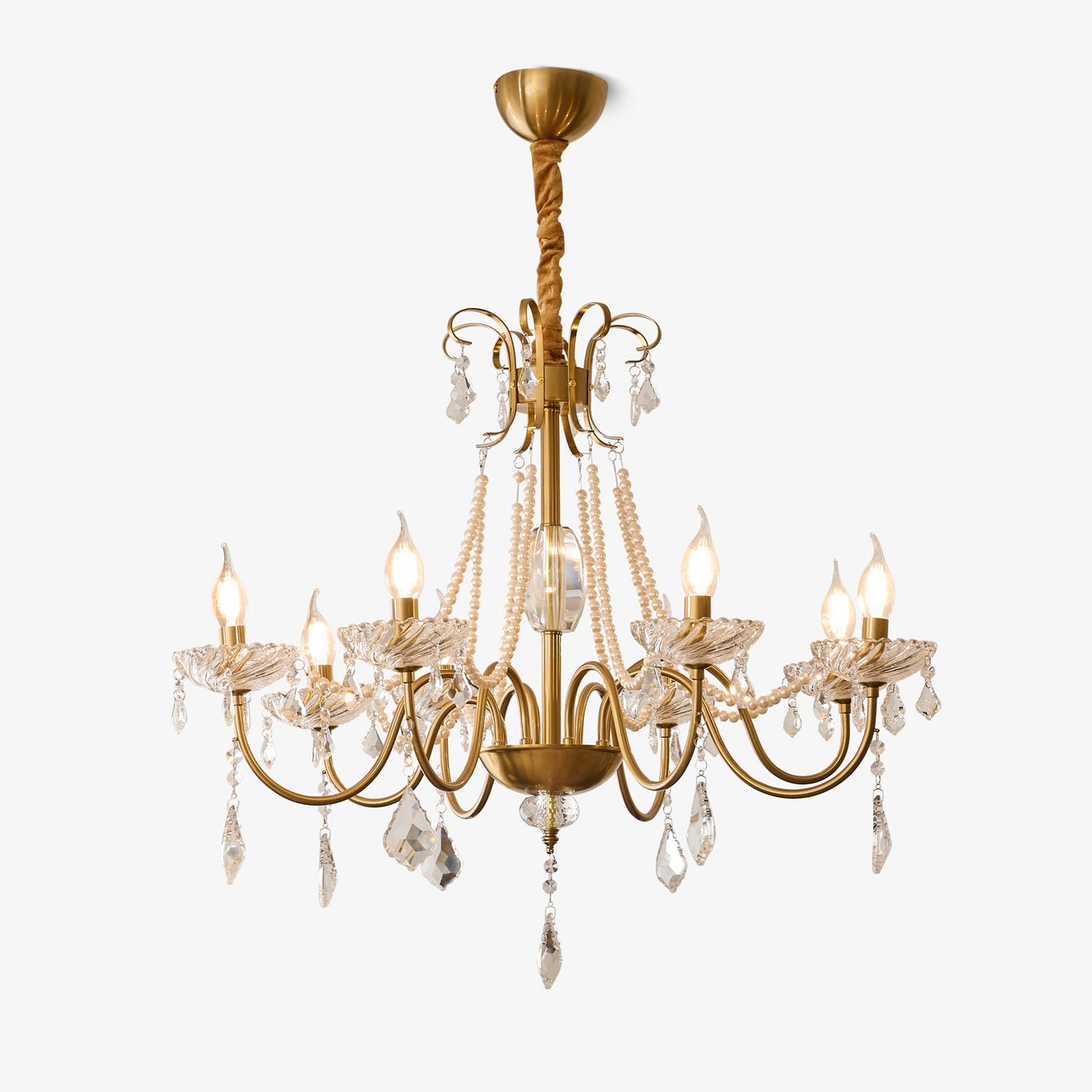 Evaria Crystal Pearl Chandelier - Elegant Design with Adjustable Heigh