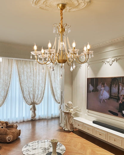 Evaria Crystal Pearl Chandelier - Elegant Design with Adjustable Heigh