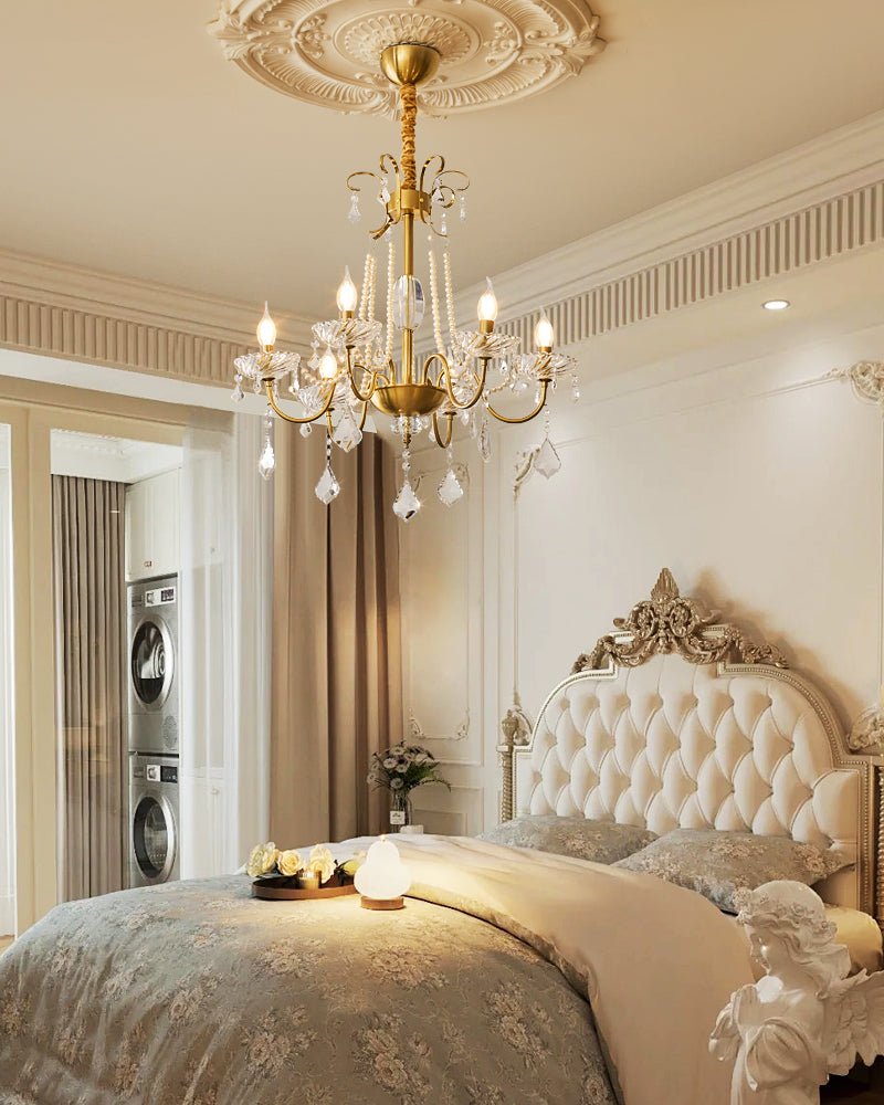 Evaria Crystal Pearl Chandelier - Elegant Design with Adjustable Heigh