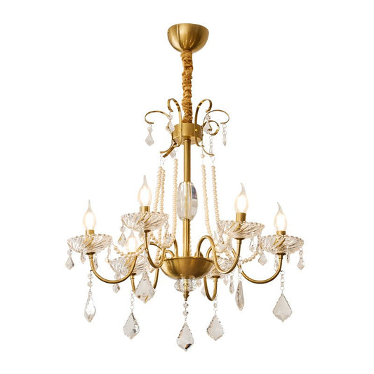 Evaria Crystal Pearl Chandelier - Elegant Design with Adjustable Heigh