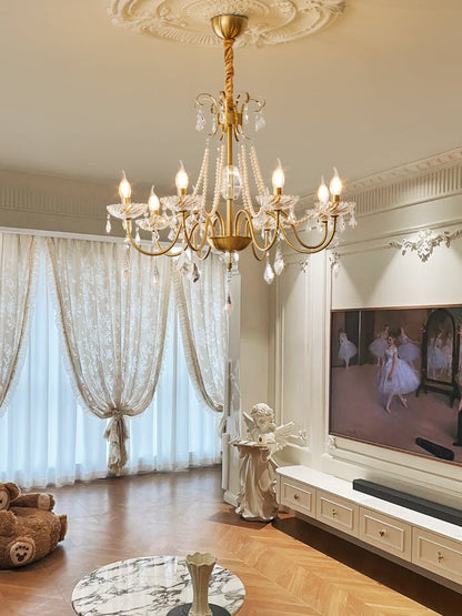 Evaria Crystal Pearl Chandelier - Elegant Design with Adjustable Heigh