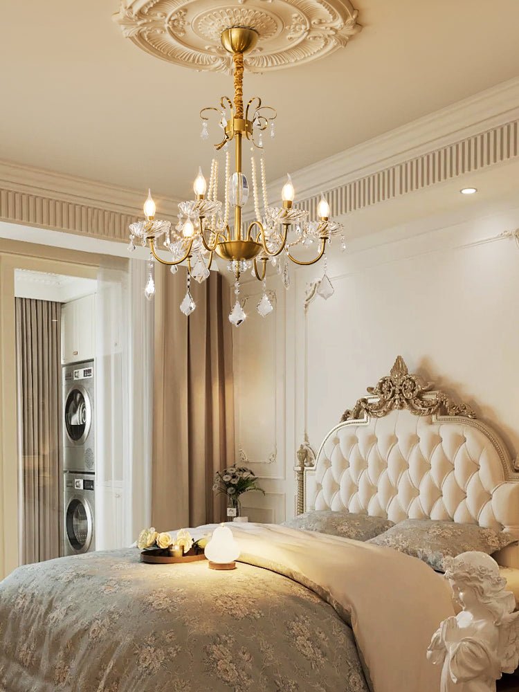 Evaria Crystal Pearl Chandelier - Elegant Design with Adjustable Heigh