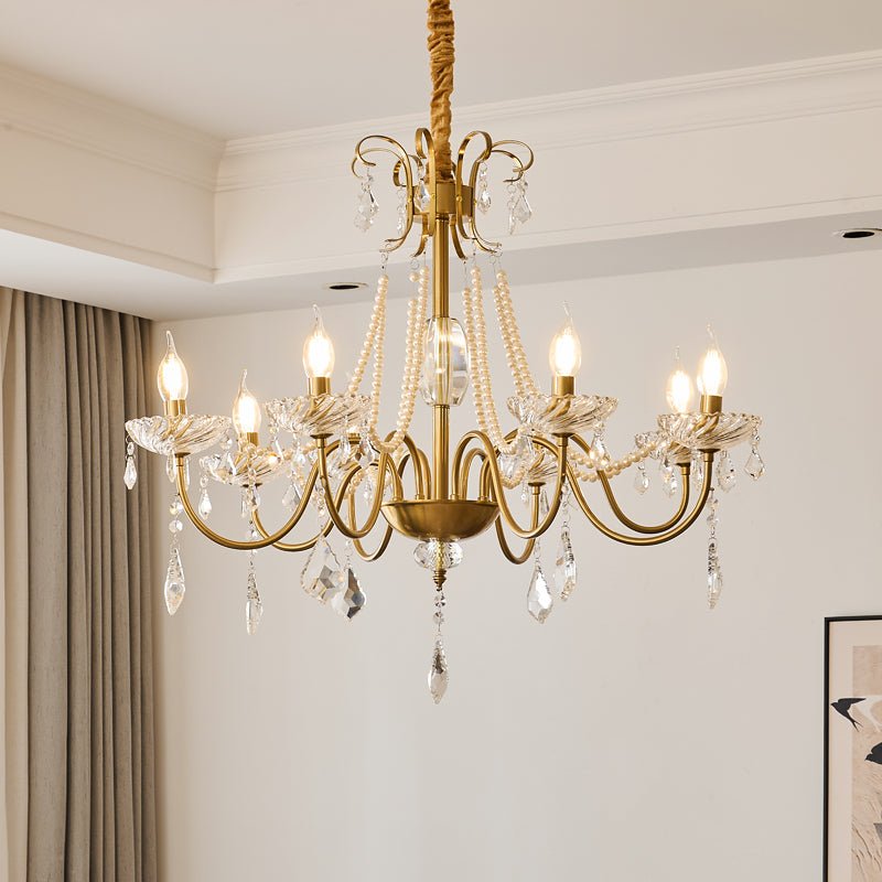 Evaria Crystal Pearl Chandelier - Elegant Design with Adjustable Heigh