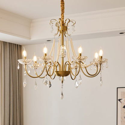 Evaria Crystal Pearl Chandelier - Elegant Design with Adjustable Heigh