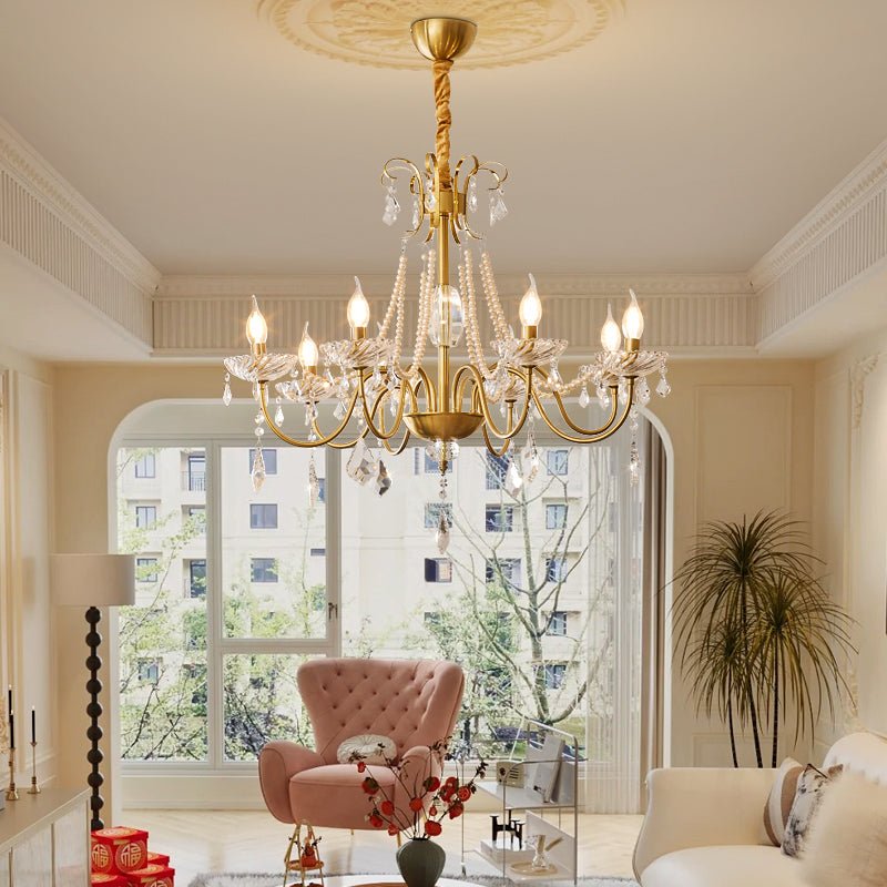 Evaria Crystal Pearl Chandelier - Elegant Design with Adjustable Heigh