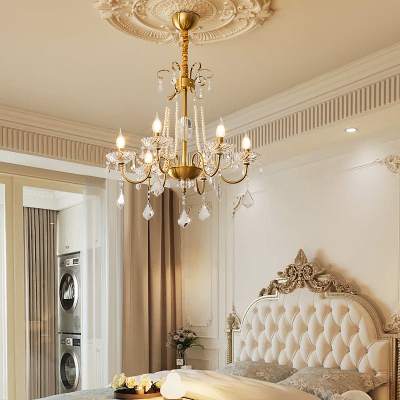 Evaria Crystal Pearl Chandelier - Elegant Design with Adjustable Heigh