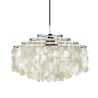 Elegant Round Shell Chandelier with Adjustable Height & Soft Lighting